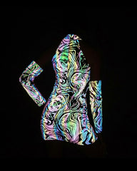 Hollow Out Halter Reflective Rave Dress