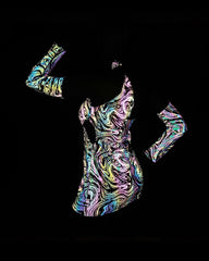 Hollow Out Halter Reflective Rave Dress