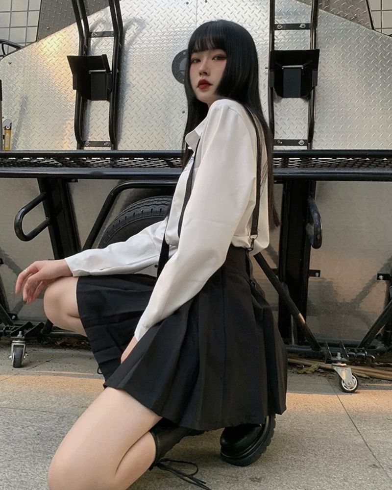 JK Style Pleated Suspender Skirt
