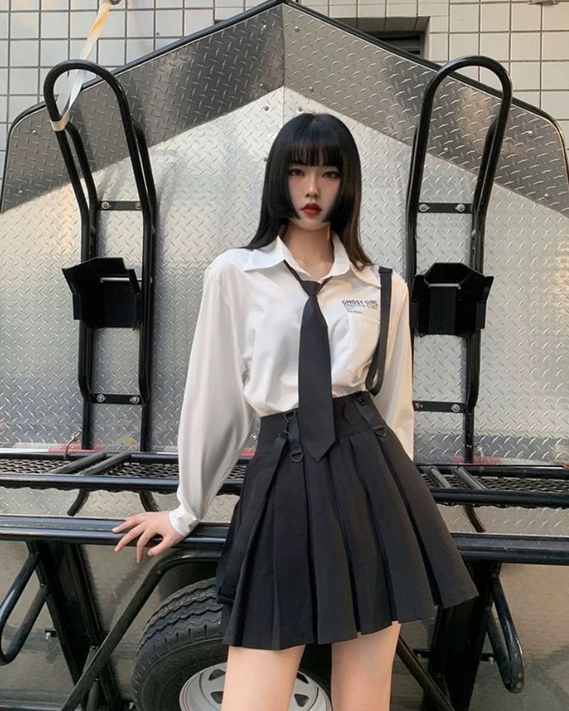 JK Style Pleated Suspender Skirt