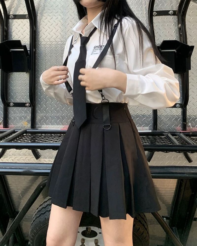 JK Style Pleated Suspender Skirt