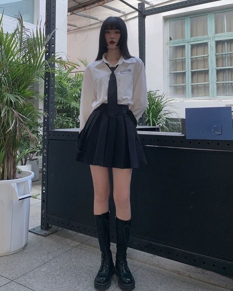 JK Style Pleated Suspender Skirt