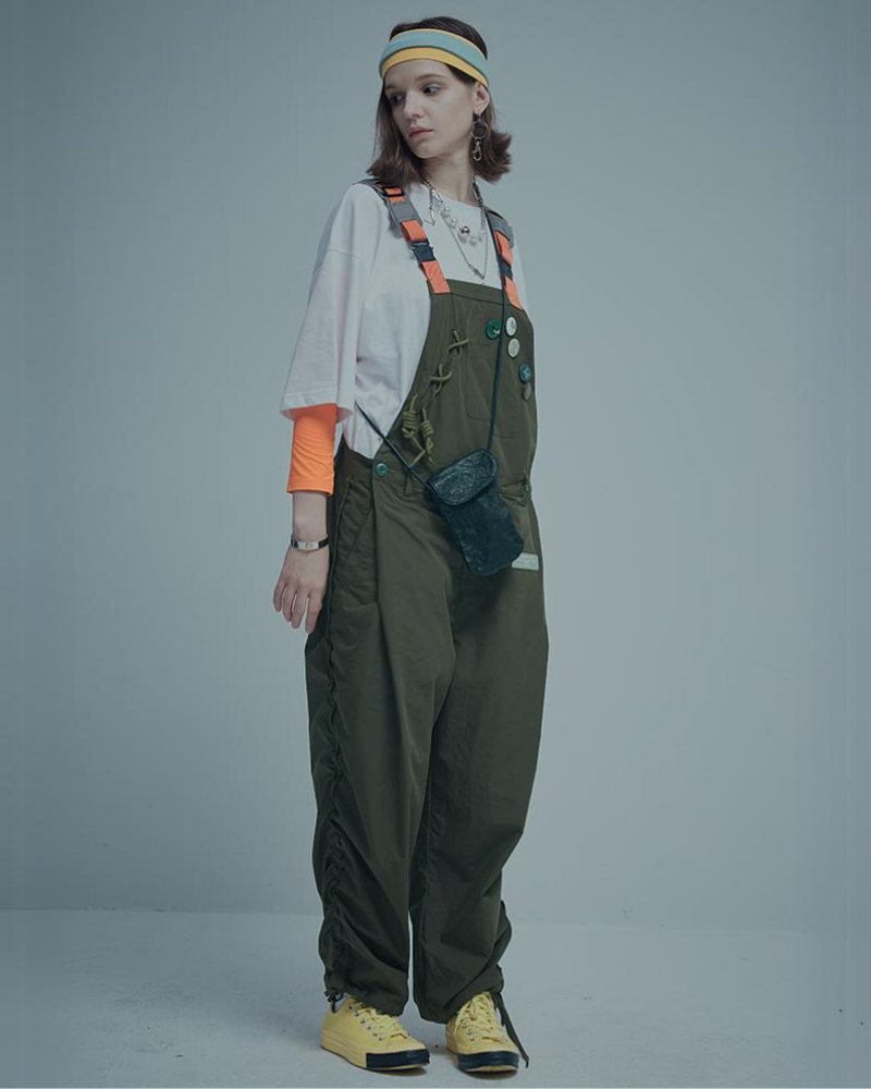 Knot Pleated Loose Unisex Overalls