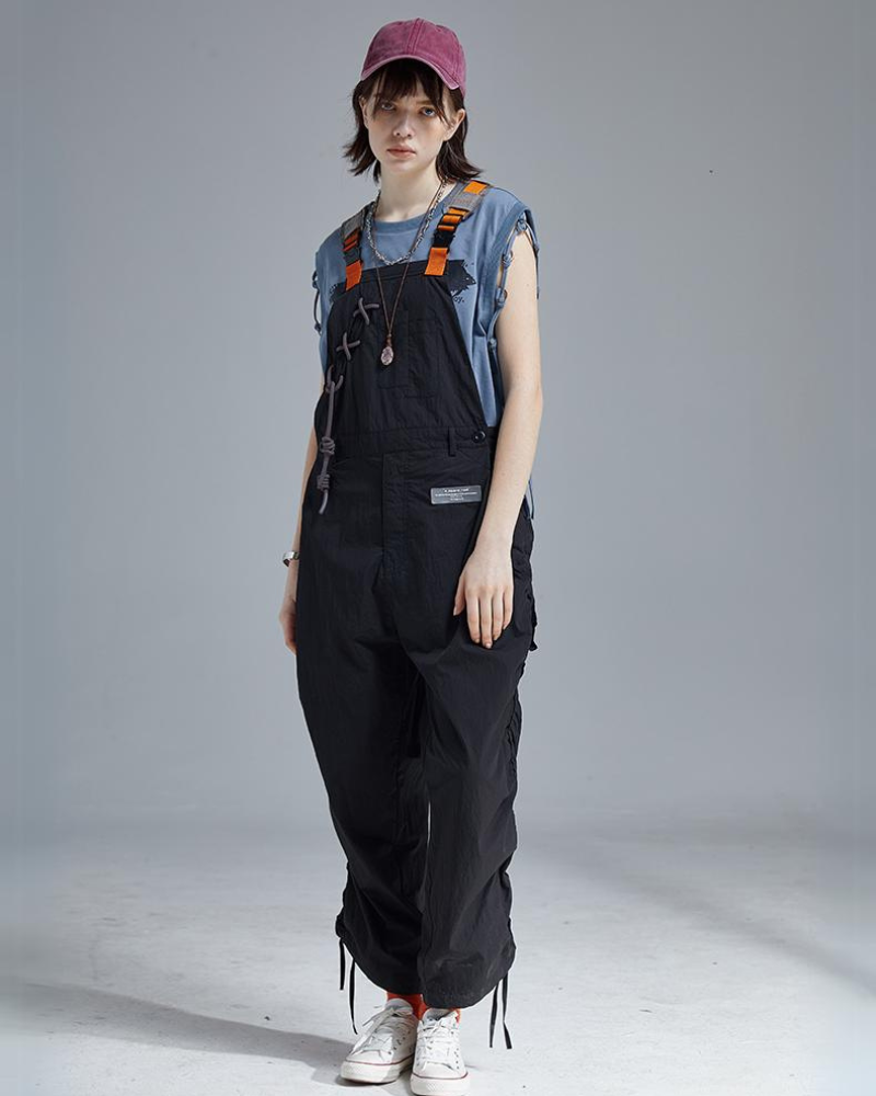 Knot Pleated Loose Unisex Overalls