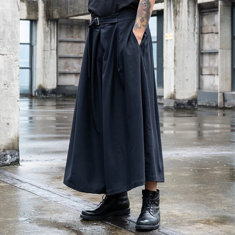 Men's Black Wide-Leg Skirt Pants â€?Hakama Inspired
