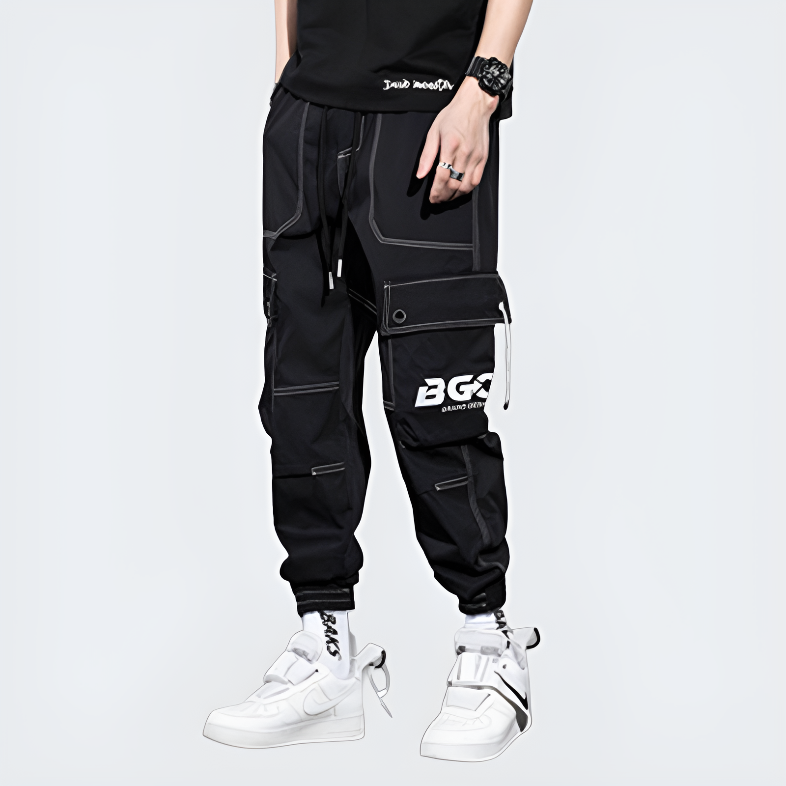 Men's Black Cyberpunk Cargo Pants