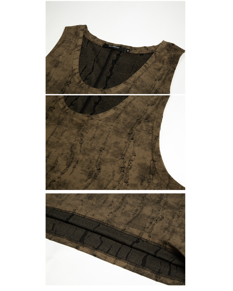 Men's Ripped Pleated Sleeveless Muscle Shirt