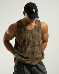Men's Ripped Pleated Sleeveless Muscle Shirt