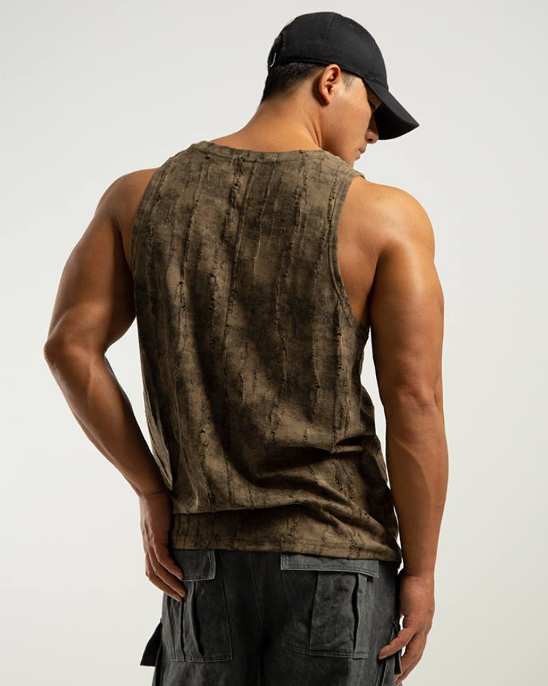 Men's Ripped Pleated Sleeveless Muscle Shirt