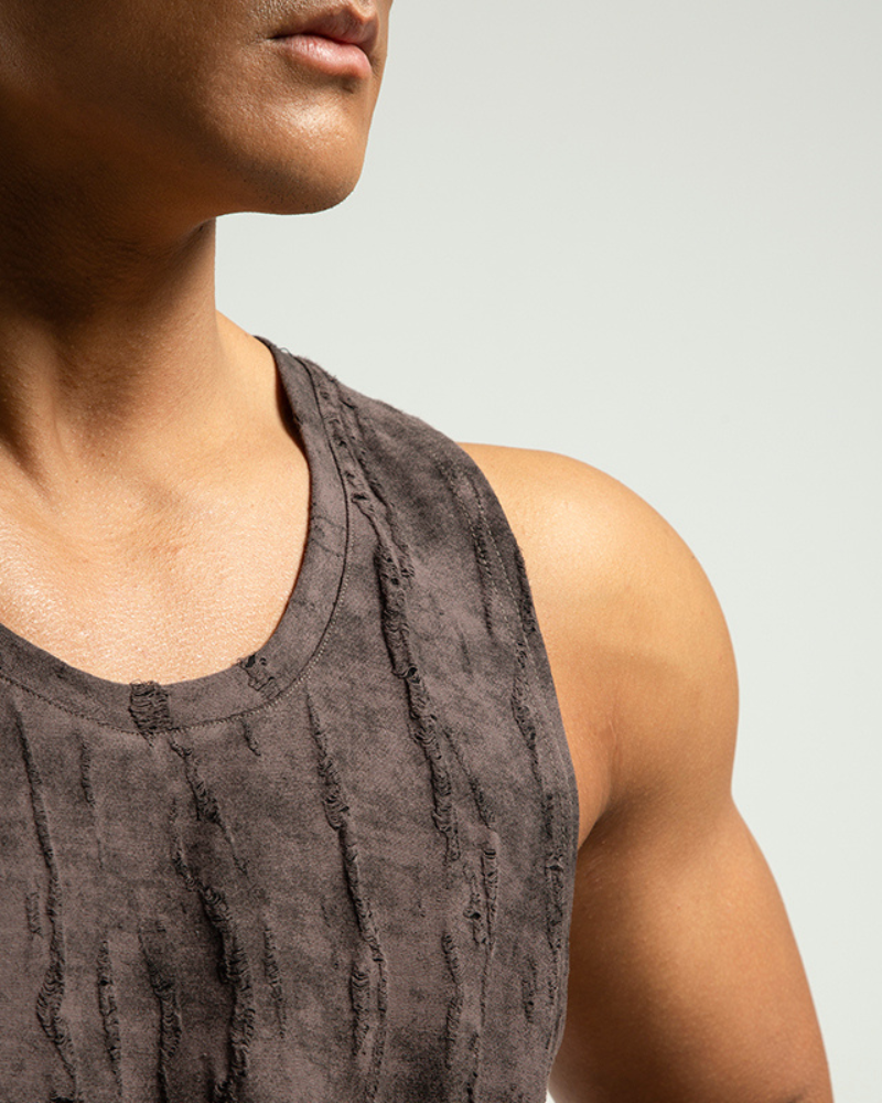 Men's Ripped Pleated Sleeveless Muscle Shirt
