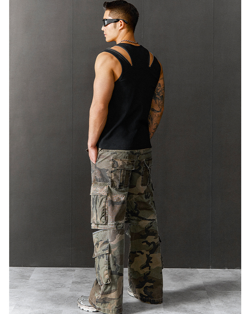 Men's Threaded Double Zipper Sleeveless Muscle Shirt