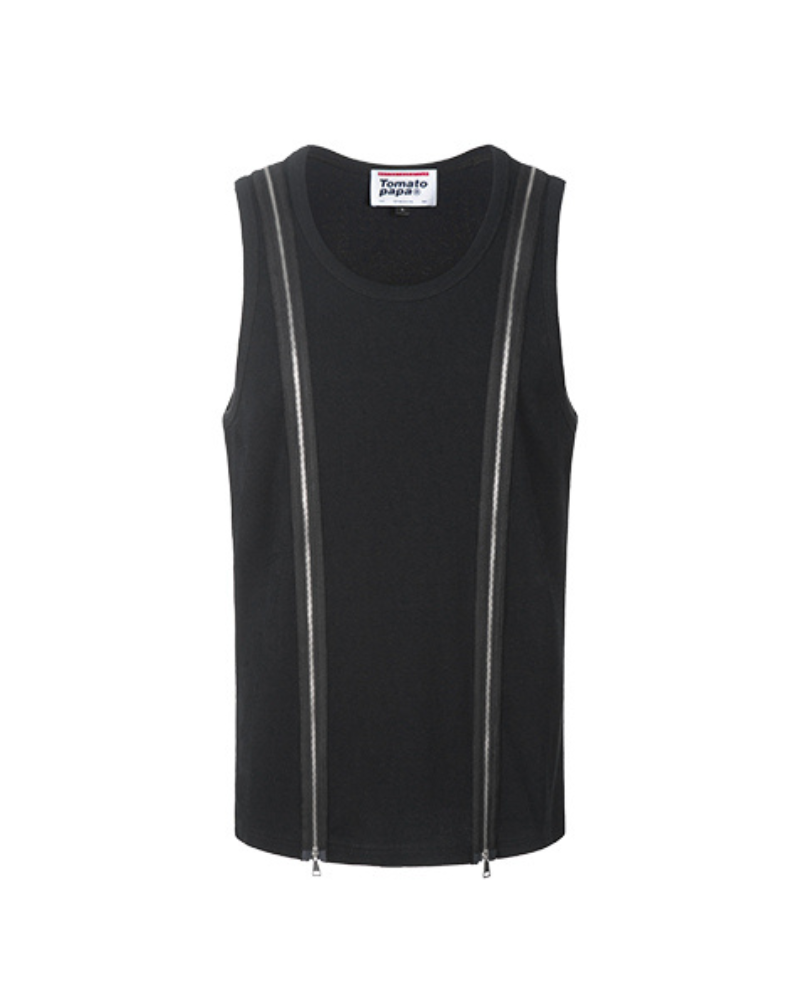 Men's Threaded Double Zipper Sleeveless Muscle Shirt