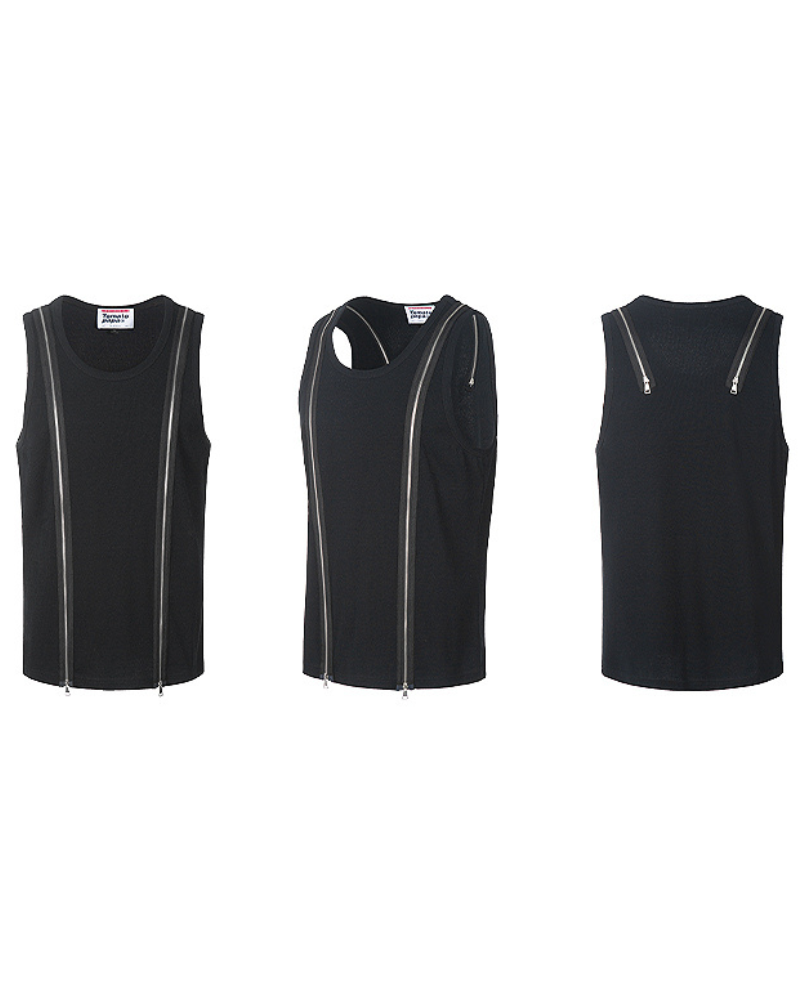 Men's Threaded Double Zipper Sleeveless Muscle Shirt