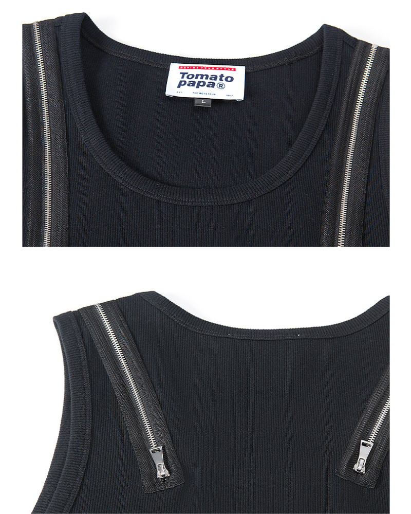 Men's Threaded Double Zipper Sleeveless Muscle Shirt