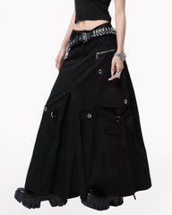 Metal Button Pockets Maxi Cargo Skirt