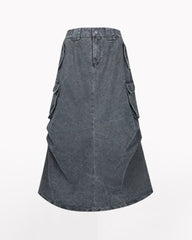 Mid-Length Vintage Denim Cargo Skirt