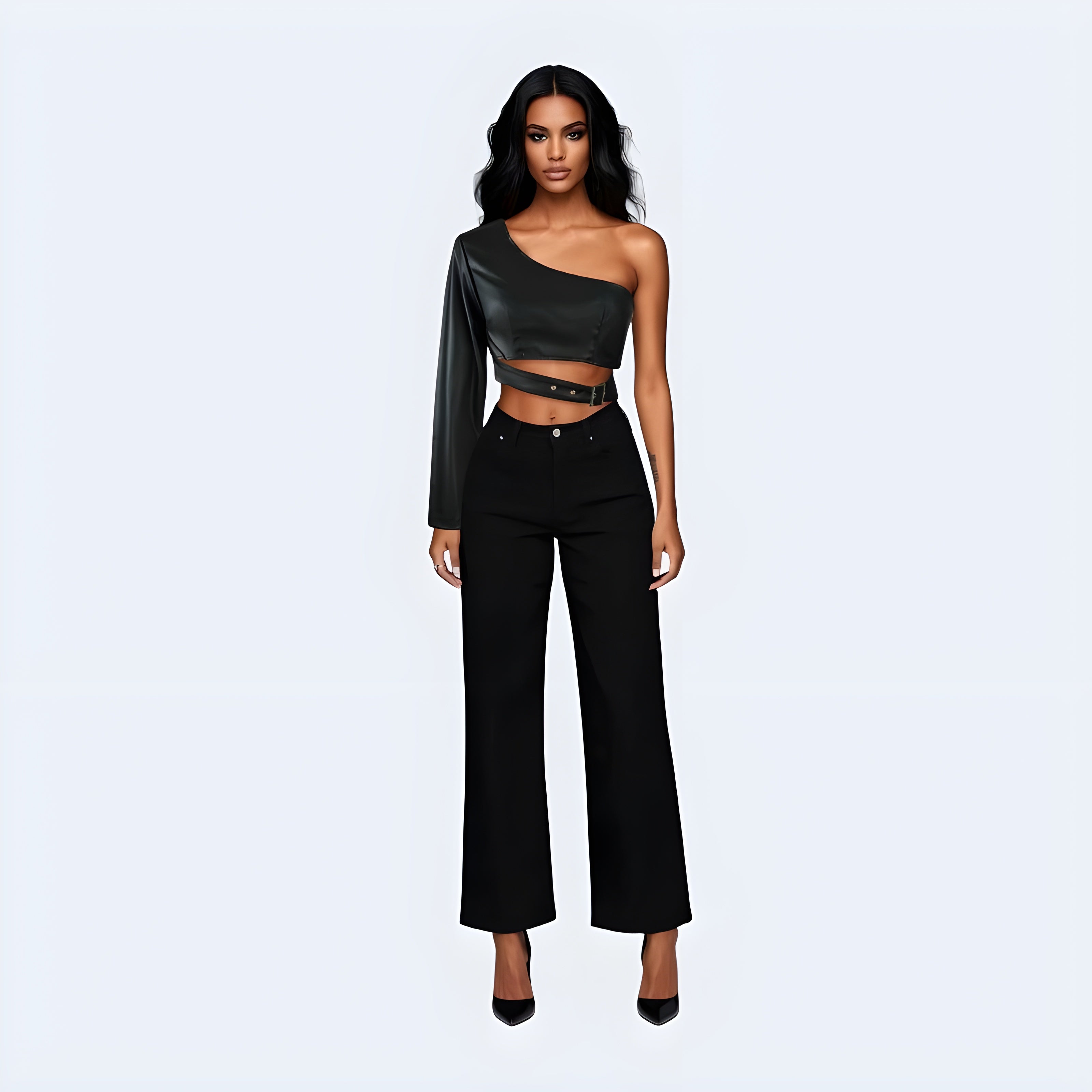 One Sleeve Black Top