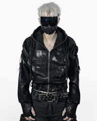 Opium Style Dark Waxed Metal–Effect Hooded Jacket