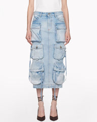 Oversize Pockets Denim Long Cargo Skirt