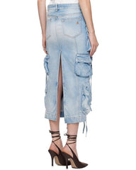 Oversize Pockets Denim Long Cargo Skirt