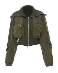 Oversized Collar Multi-pocket Baseball Jacket