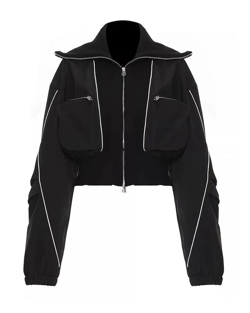 Oversized Collar Multi-pocket Baseball Jacket