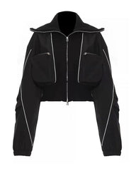 Oversized Collar Multi-pocket Baseball Jacket