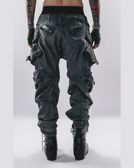 Post-Apocalyptic Dark-Wash Multi-Pocket Cargo Pants