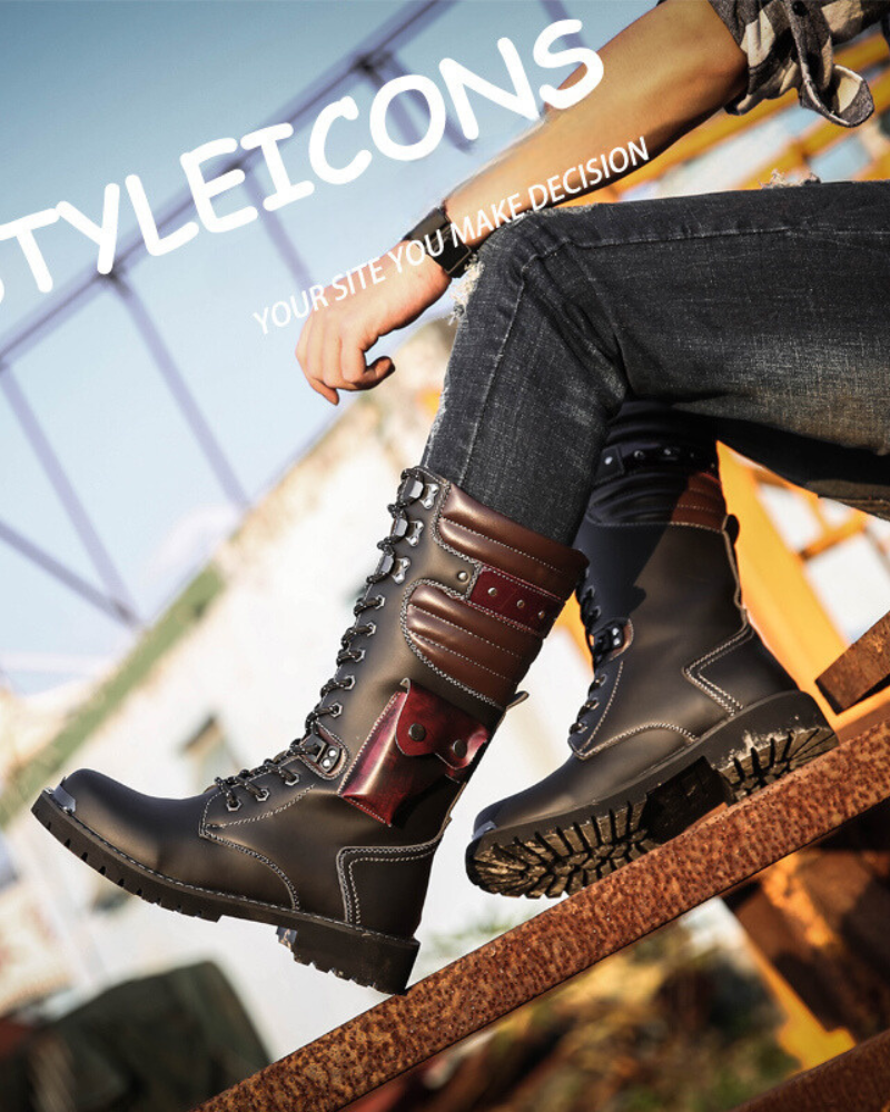 Unisex Motorcycle Black Knee High Boots
