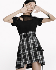 Punk High Waist Cargo Plaid Skirt