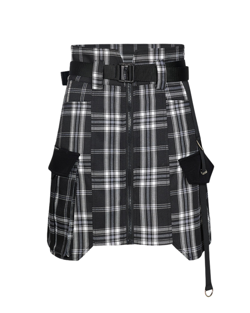 Punk High Waist Cargo Plaid Skirt