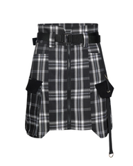 Punk High Waist Cargo Plaid Skirt