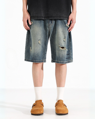 Streetwear Ripped Straight-Cut Baggy Jorts