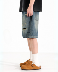 Streetwear Ripped Straight-Cut Baggy Jorts