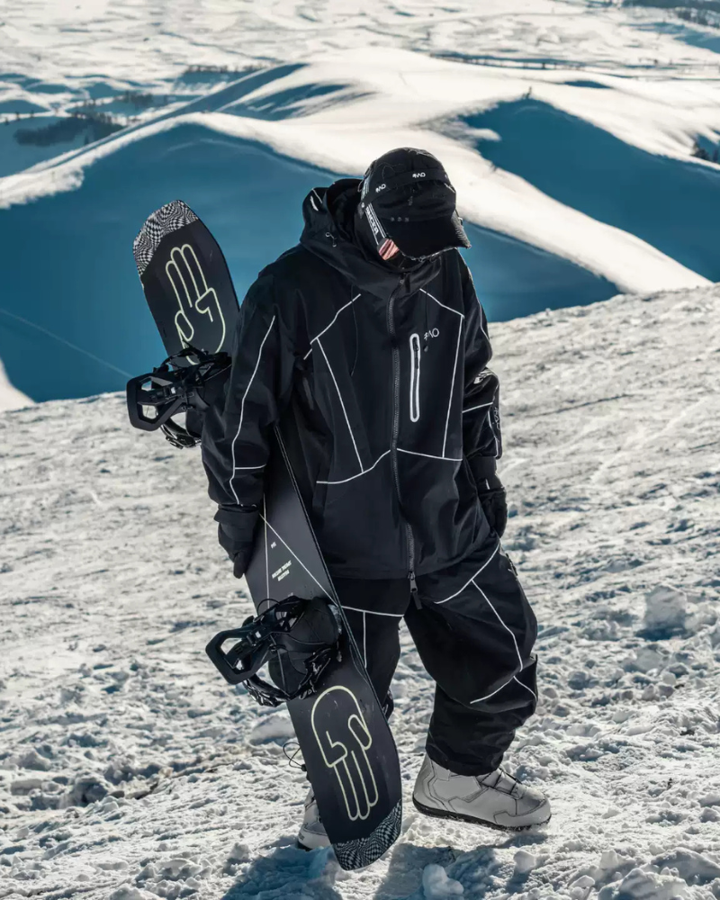 Ski Wear Black Reflective Waterproof Windproof Oversize Ski Suit - Men's