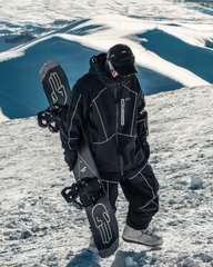 Ski Wear Black Reflective Waterproof Windproof Oversize Ski Suit - Men's