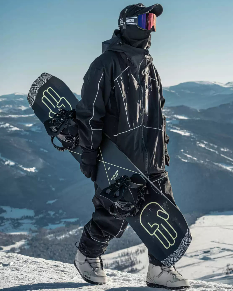 Ski Wear Black Reflective Waterproof Windproof Oversize Ski Suit - Men's