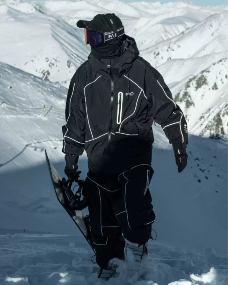 Ski Wear Black Reflective Waterproof Windproof Oversize Ski Suit - Men's