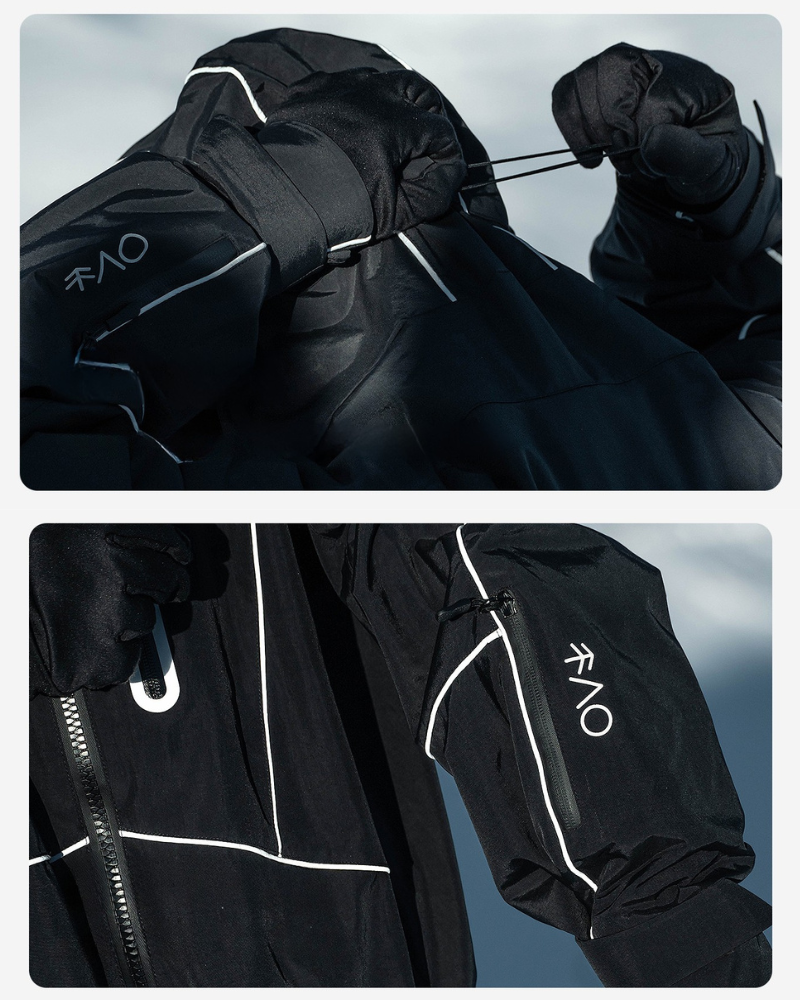 Ski Wear Black Reflective Waterproof Windproof Oversize Ski Suit - Men's