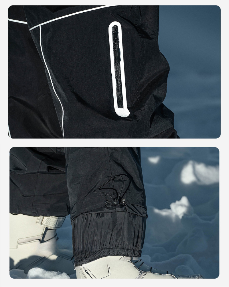 Ski Wear Black Reflective Waterproof Windproof Oversize Ski Suit - Men's