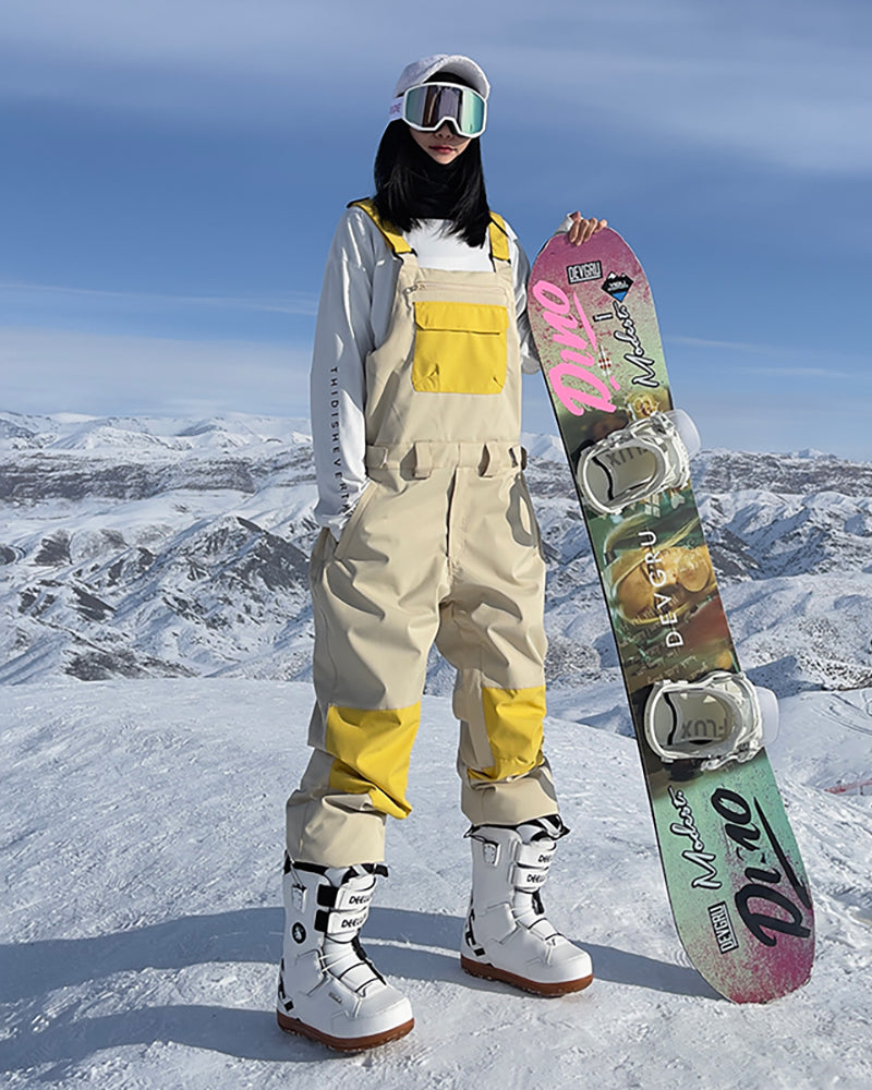Ski Wear Snowboard Gear Color-Block Snow Bibs -Unisex
