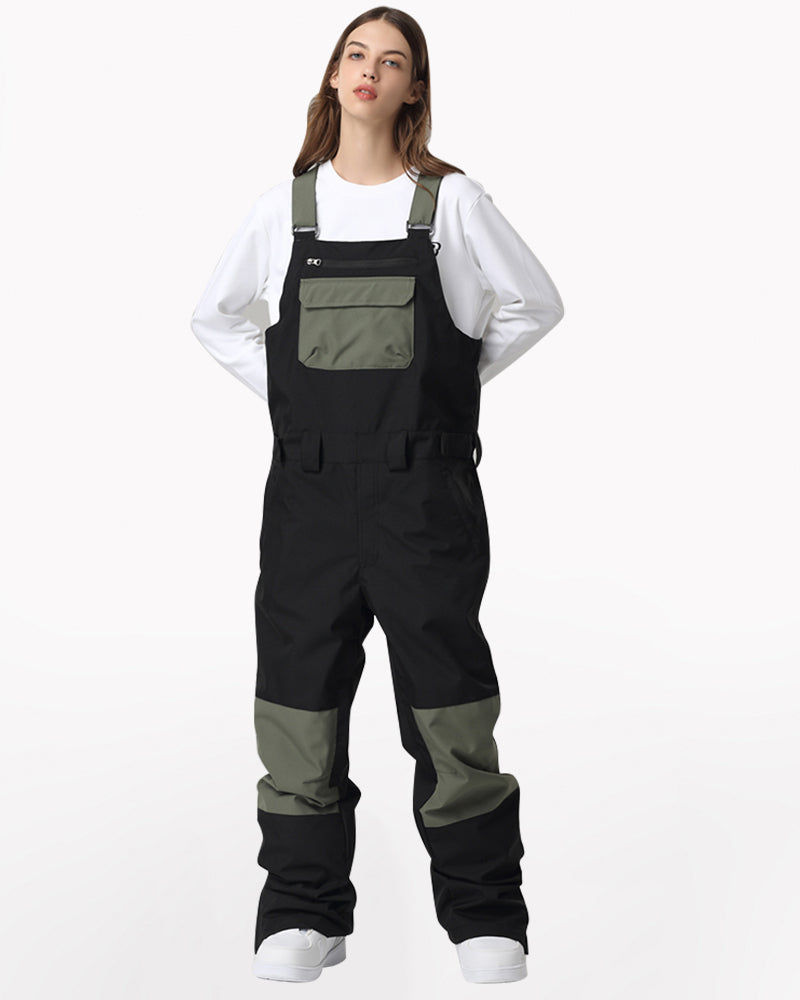 Ski Wear Snowboard Gear Color-Block Snow Bibs -Unisex