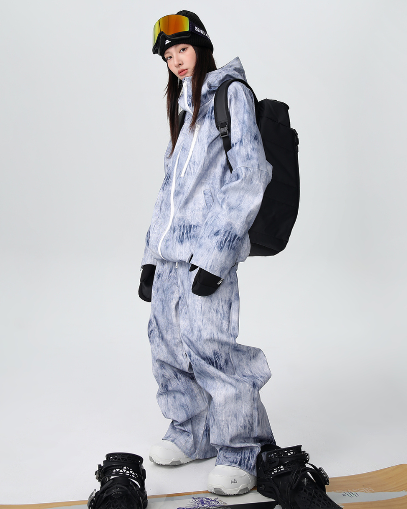 Ski Wear Outdoor Loose Denim Snow Jacket&Pants Suit -Unisex