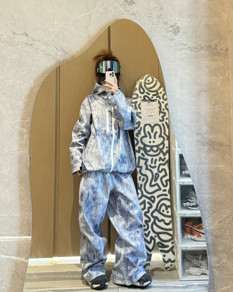 Ski Wear Outdoor Loose Denim Snow Jacket&Pants Suit -Unisex