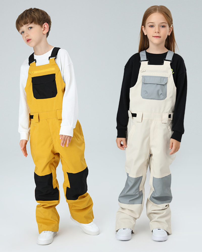 Ski Wear Snowboard Gear Color-Block Kids Ski Bib