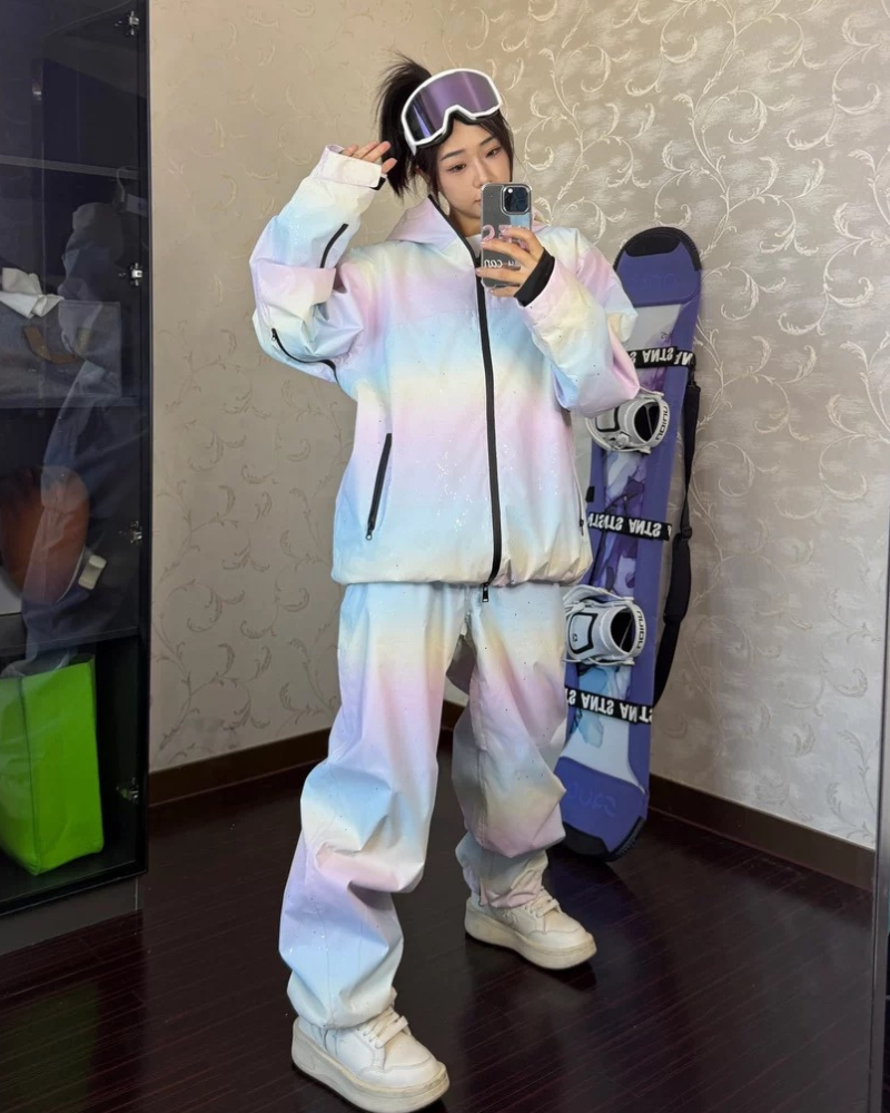 Ski Wear Rainbow Colors Snow Jacket&Pants Suit - Women's