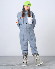 Ski Wear Color-blocking Pockets Jumpsuit Snow Suit -Unisex