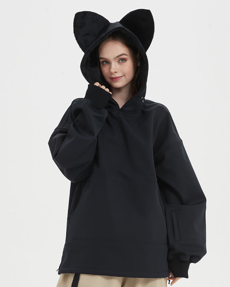 Ski Wear Outdoor Cat Ear Warm Hoodie - Women's