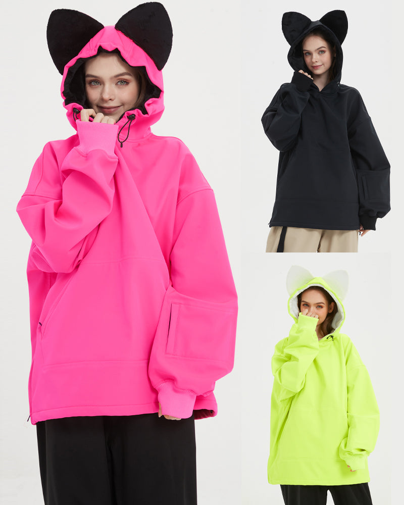 Ski Wear Outdoor Cat Ear Warm Hoodie - Women's