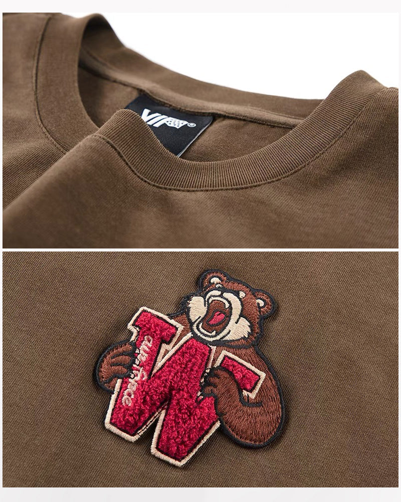 Steetwear Brown Bear Towel Embroidery T-Shirt
